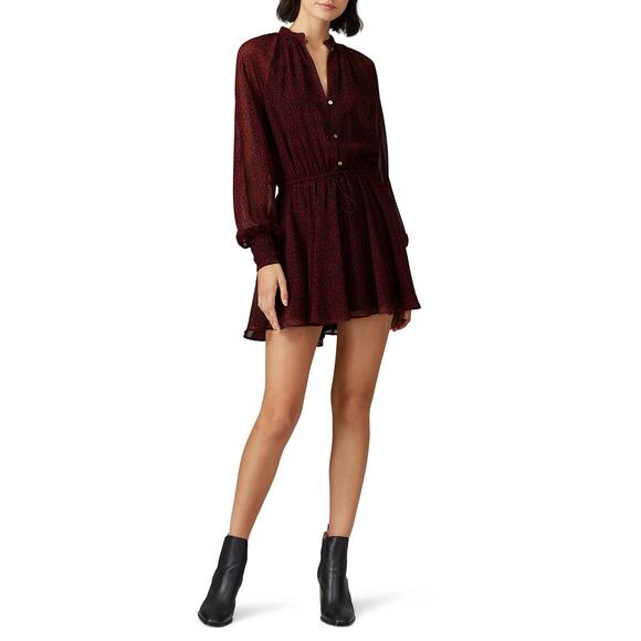 CLEOBELLA Red Long Sheer Sleeves Front Button Down Kelly Mini Dress sz XS - Picture 1 of 15
